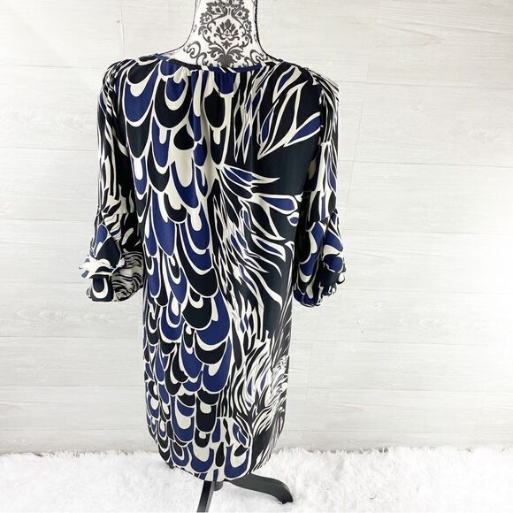 Tibi Dual Floral Print Ruffle Flutter Sleeve Shift Silk Midi Dress - Picture 5 of 8